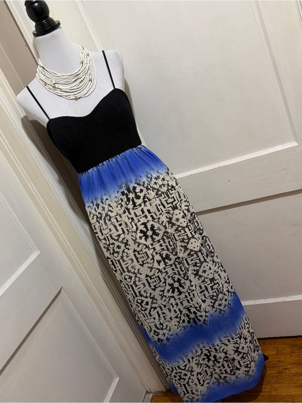 Three Hearts Black and Blue Maxi Dress with Patterned Skirt Large